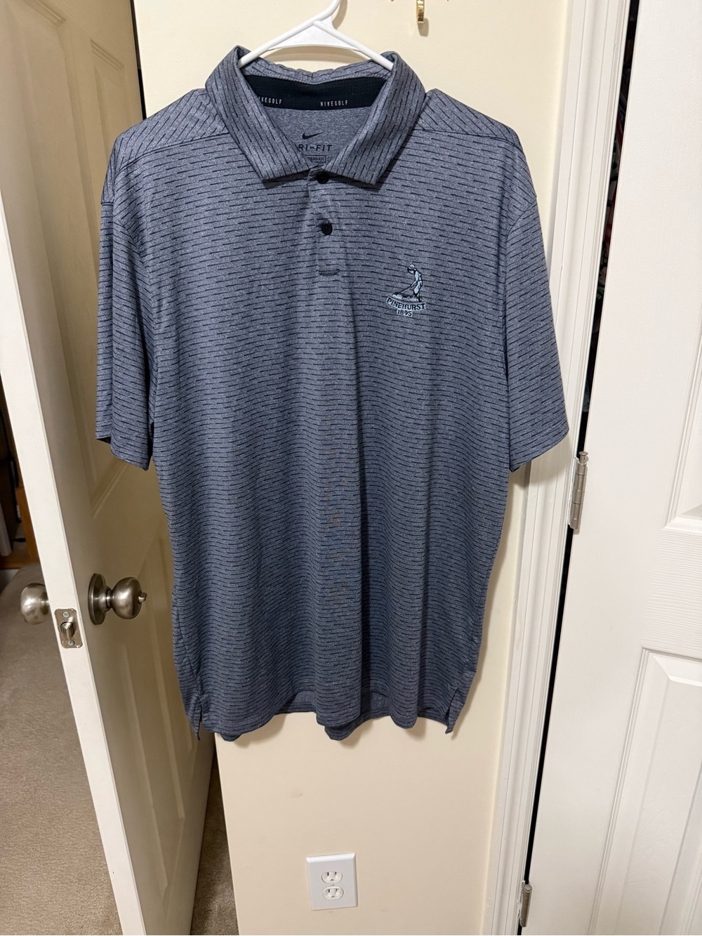 Nike Men's Heathered Gray Polo with Subtle Stripe Pattern with Pinehurst Logo